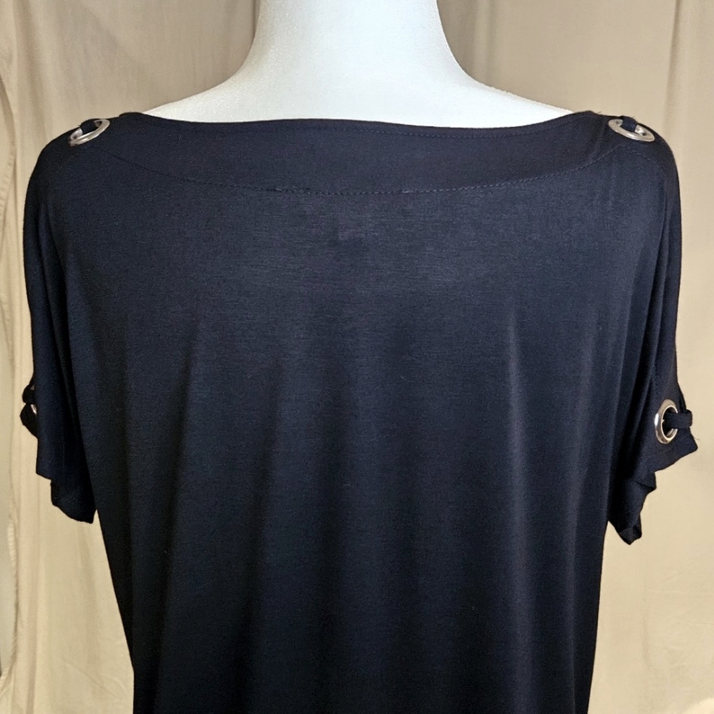 Cable & Gauge Black Open Sleeve Cold Shoulder Grommet Tunic Size M - Picture 6 of 9